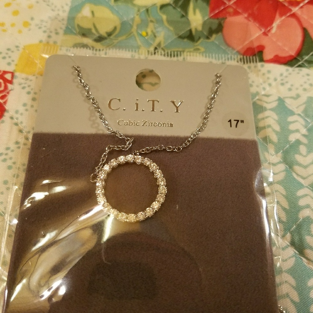 Circle Cubic Zirconia Silver Necklace